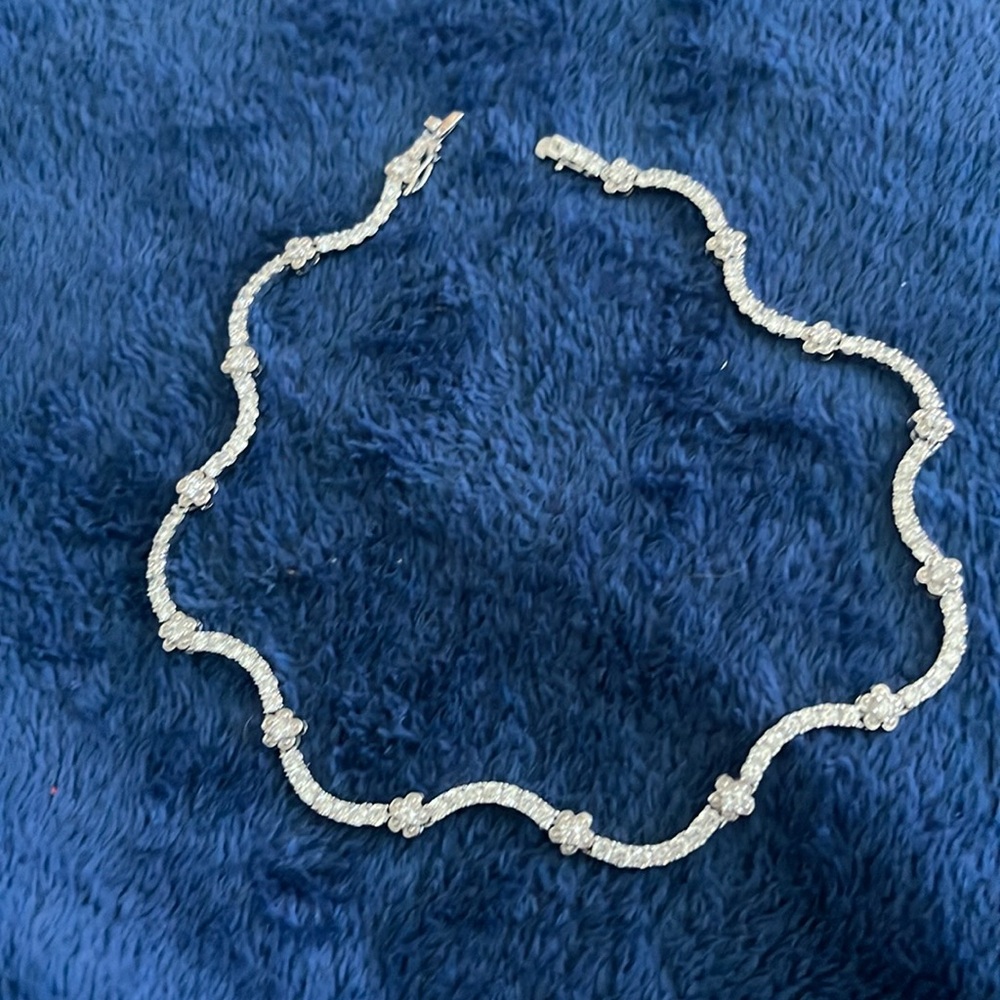Pre owned Sterling Silver CZ Wave Link Design Choker Necklace 16 “